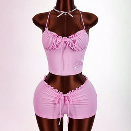 Blush Ruffle Summer Set waist and shorts detail