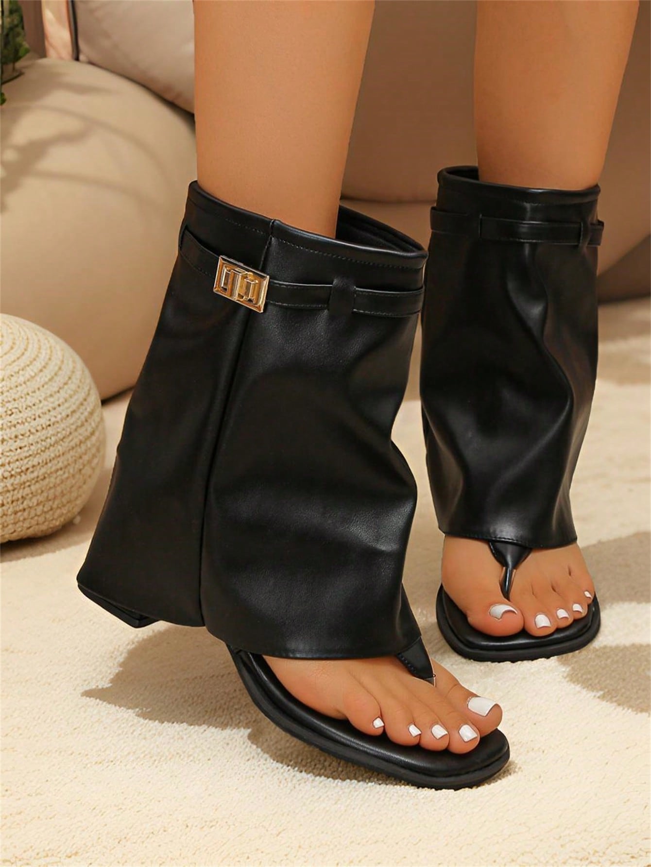 Sculpt Buckle Open-Toe Boots