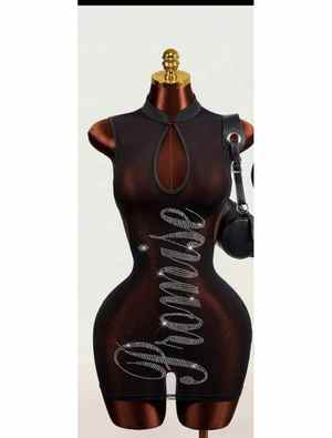 Midnight Script Rhinestone Mesh Mini Dress