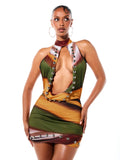 Abstract Studded Cowl-Neck Mini Dress — Multicolor — view 1