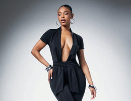 After Dark Capri Jumpsuit neckline detail