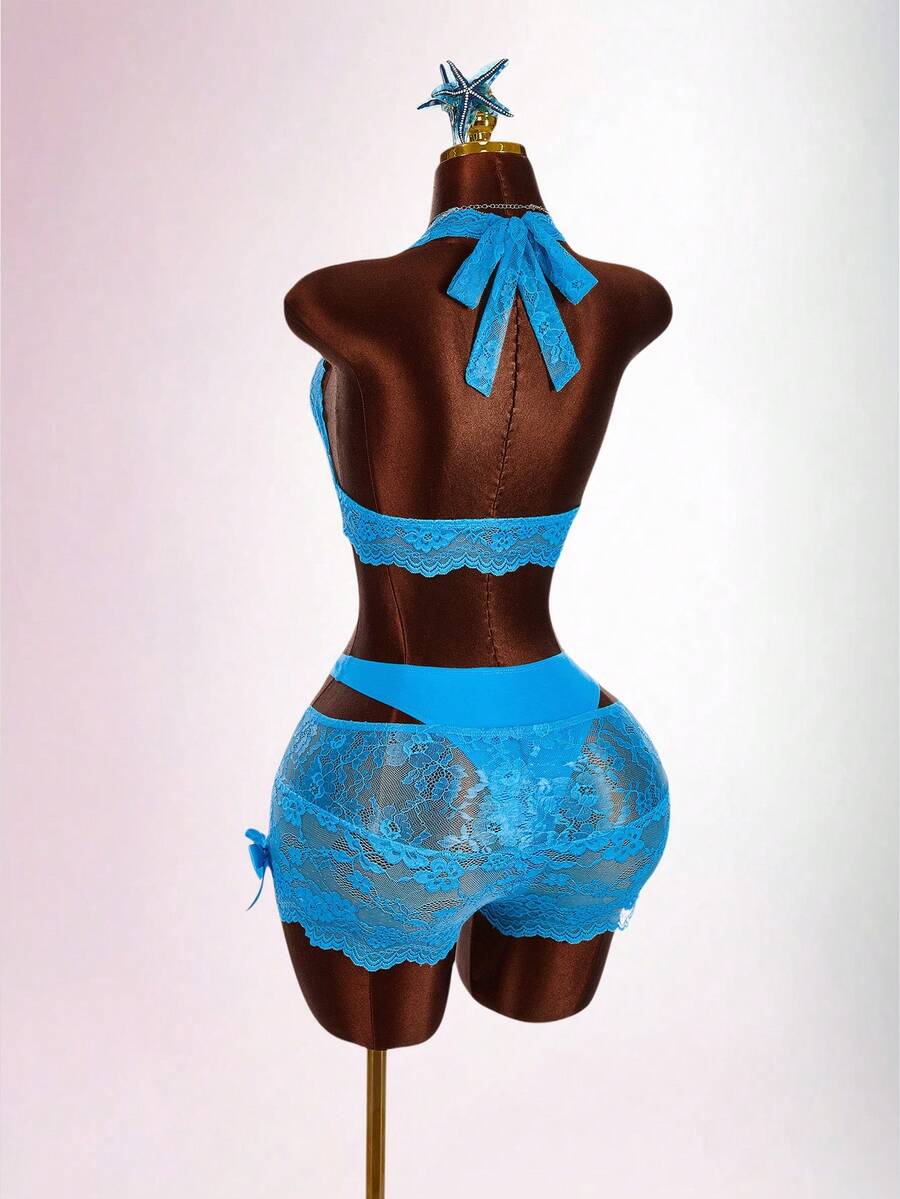 Aqua Siren Lace Three-Piece Set — SHEIN view 1
