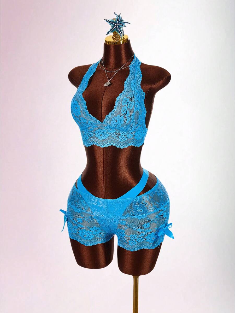 Aqua Siren Lace Three-Piece Set — SHEIN view 4