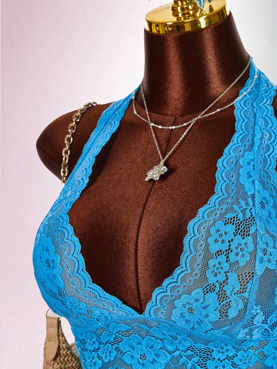 Aqua Siren Lace Three-Piece Set — SHEIN view 5