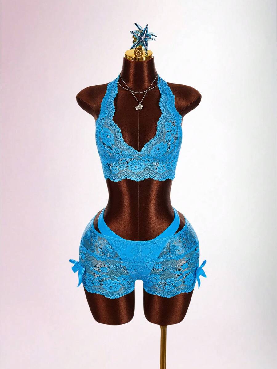 Aqua Siren Lace Three-Piece Set — SHEIN view 7
