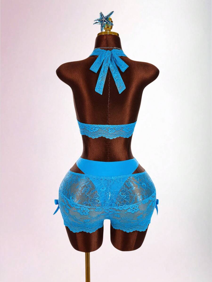 Aqua Siren Lace Three-Piece Set — SHEIN view 10