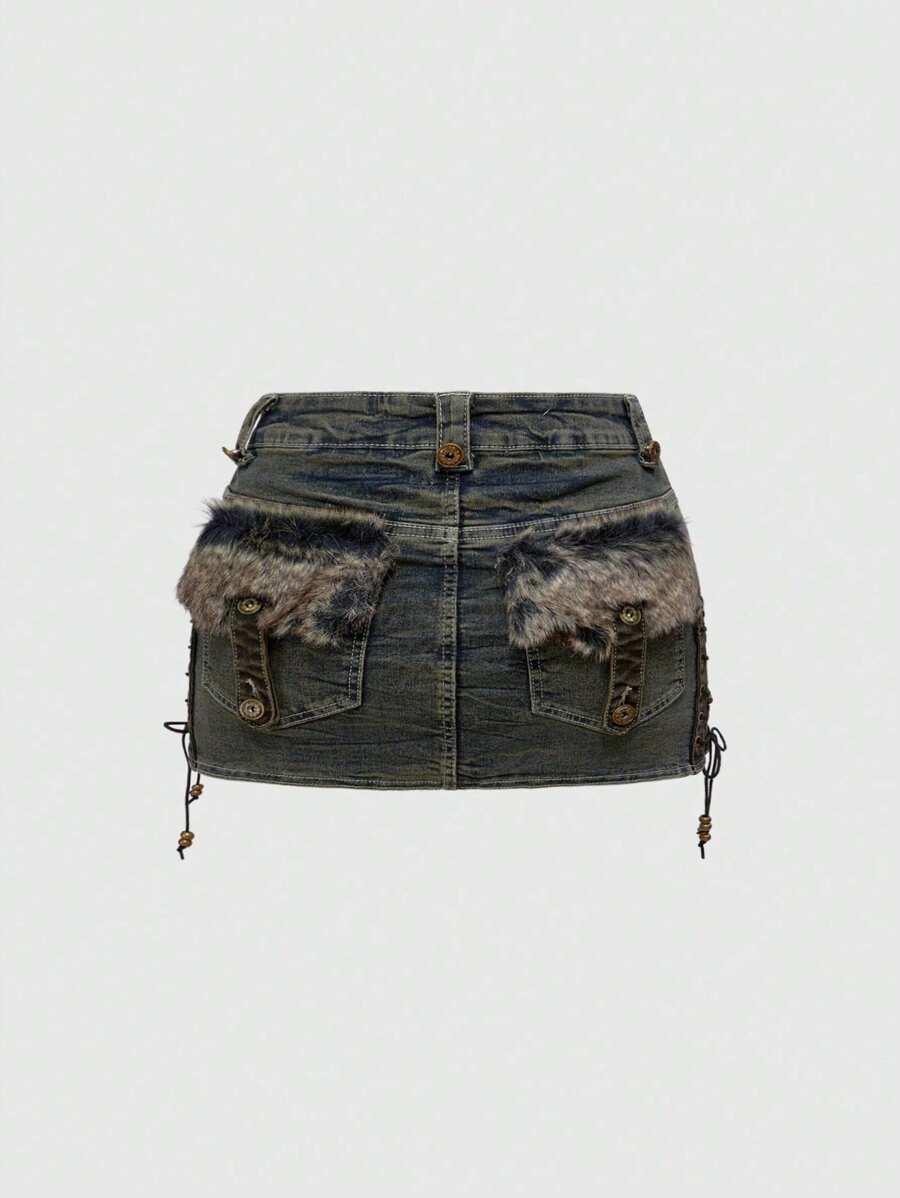 Babe Faux-Fur Tie Mini Skirt - view 1