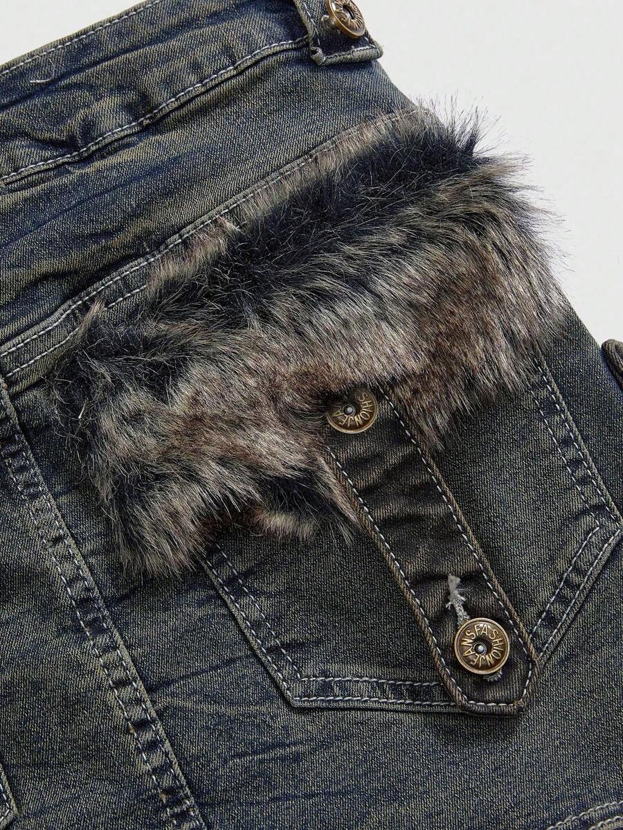 Babe Faux-Fur Tie Mini Skirt - view 3