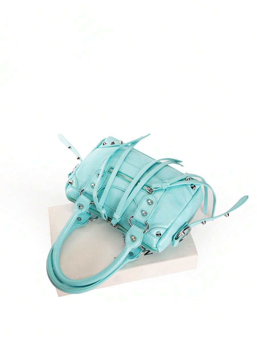 Baby Blue Rivet Tassel Moto Bag - view 2