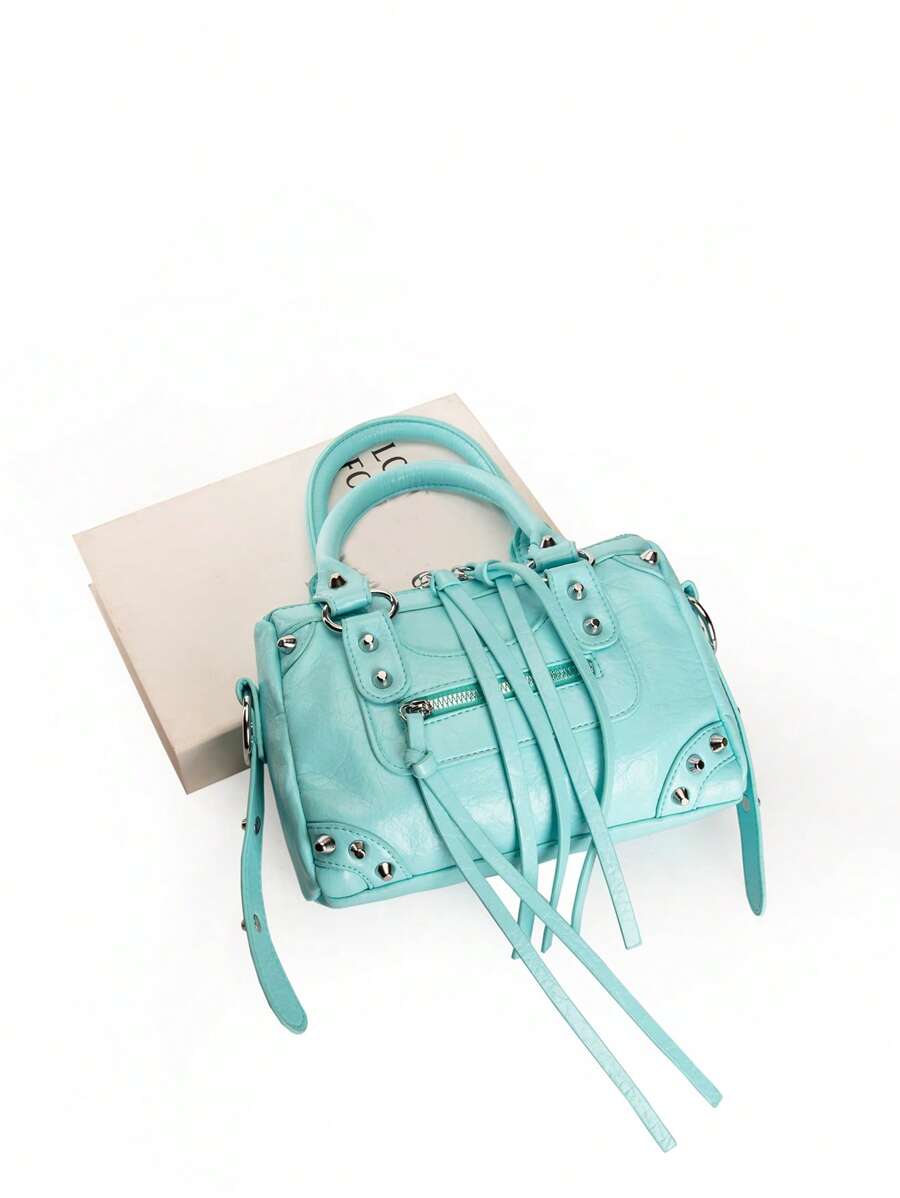 Baby Blue Rivet Tassel Moto Bag - view 4