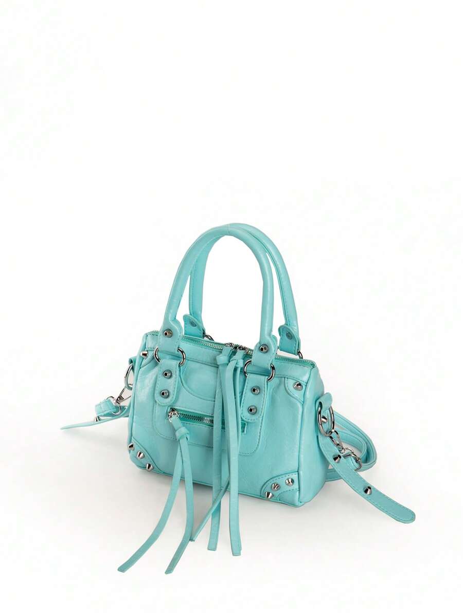 Baby Blue Rivet Tassel Moto Bag - view 6