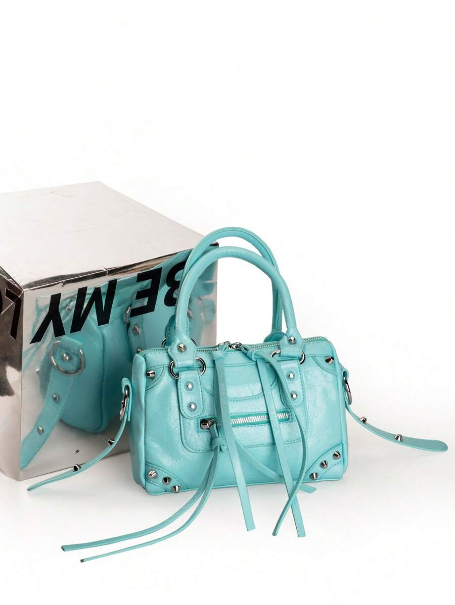 Baby Blue Rivet Tassel Moto Bag - view 7