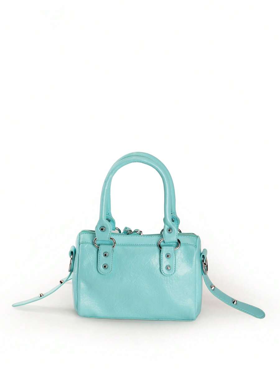 Baby Blue Rivet Tassel Moto Bag - view 8