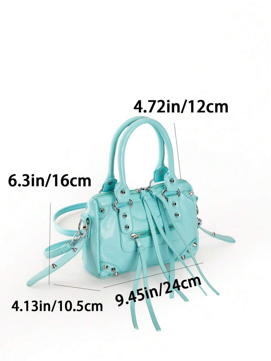 Baby Blue Rivet Tassel Moto Bag - view 9