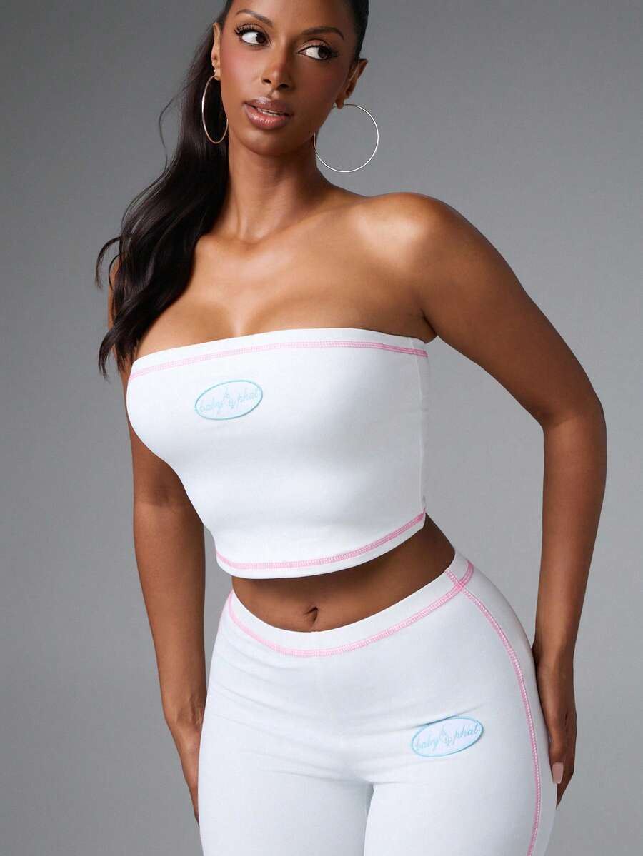 Baby Phat Contrast-Stitch Bandeau Flare Set — White — view 1