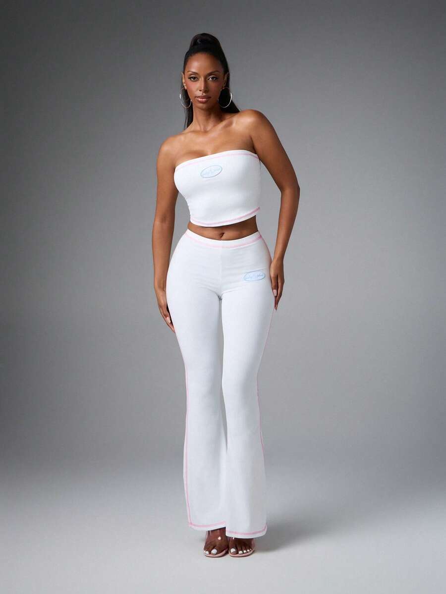 Baby Phat Contrast-Stitch Bandeau Flare Set — White — view 2