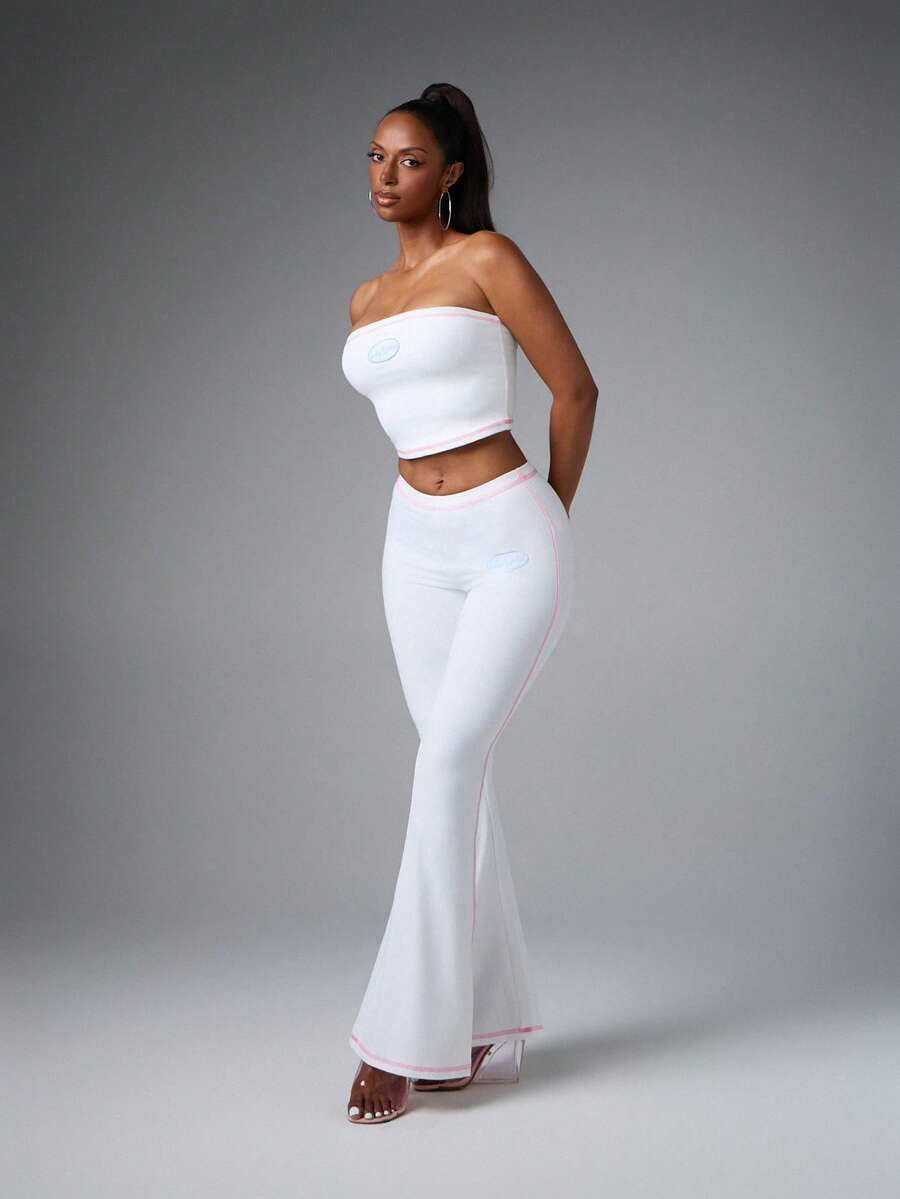 Baby Phat Contrast-Stitch Bandeau Flare Set — White — view 3