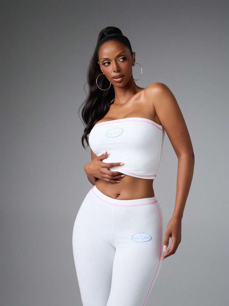 Baby Phat Contrast-Stitch Bandeau Flare Set — White — view 4