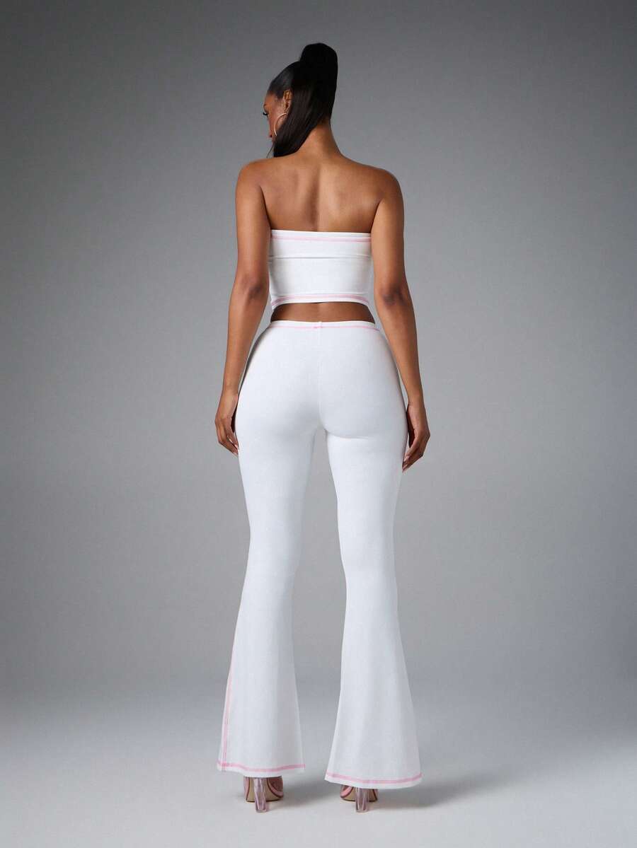 Baby Phat Contrast-Stitch Bandeau Flare Set — White — view 5