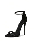 Black Satin Rhinestone Slingback Heels - front view