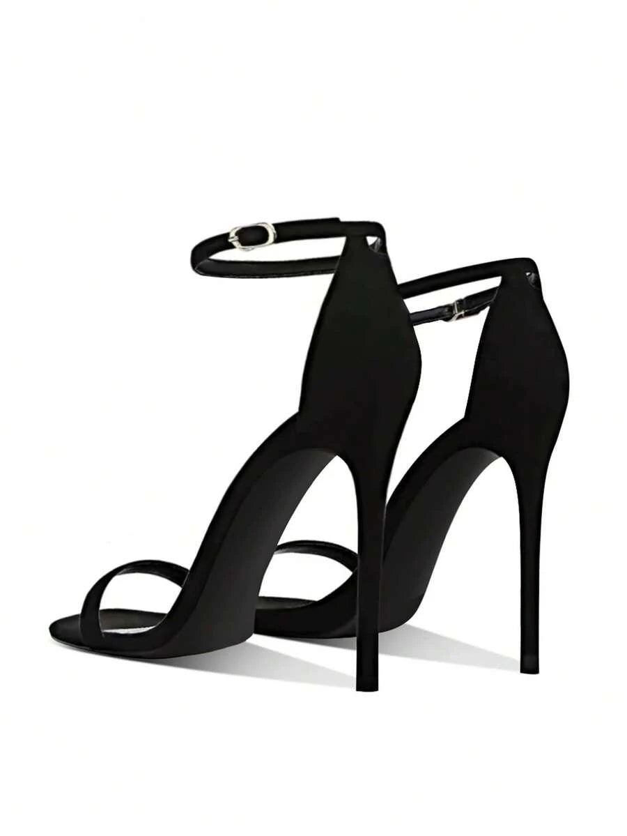 Black Satin Rhinestone Slingback Heels - detail view