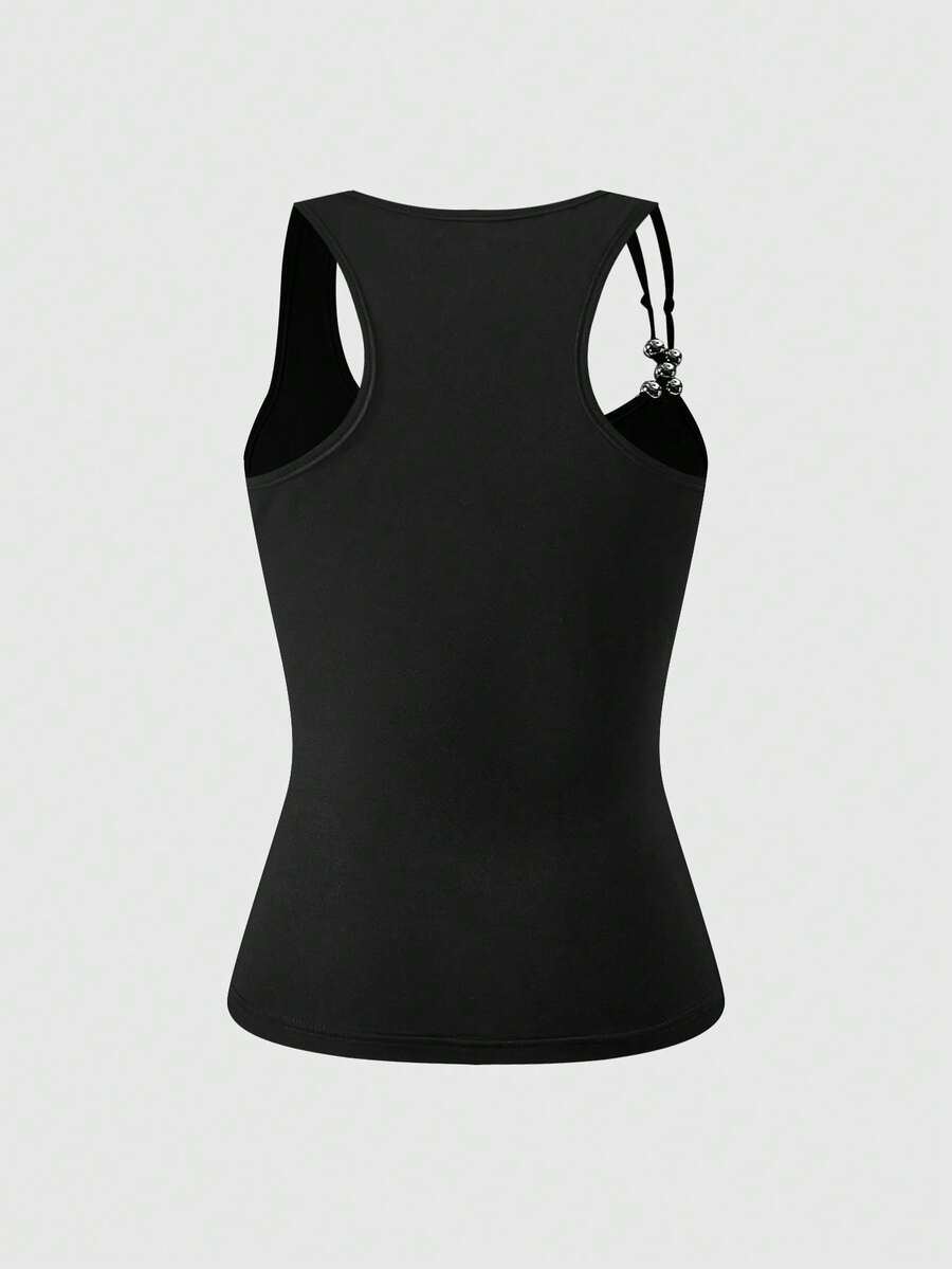 Black Slogan Rhinestone Strap Tank - view 2