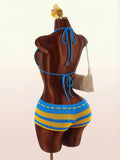 Blue Current Striped Halter Unitard — SHEIN view 1