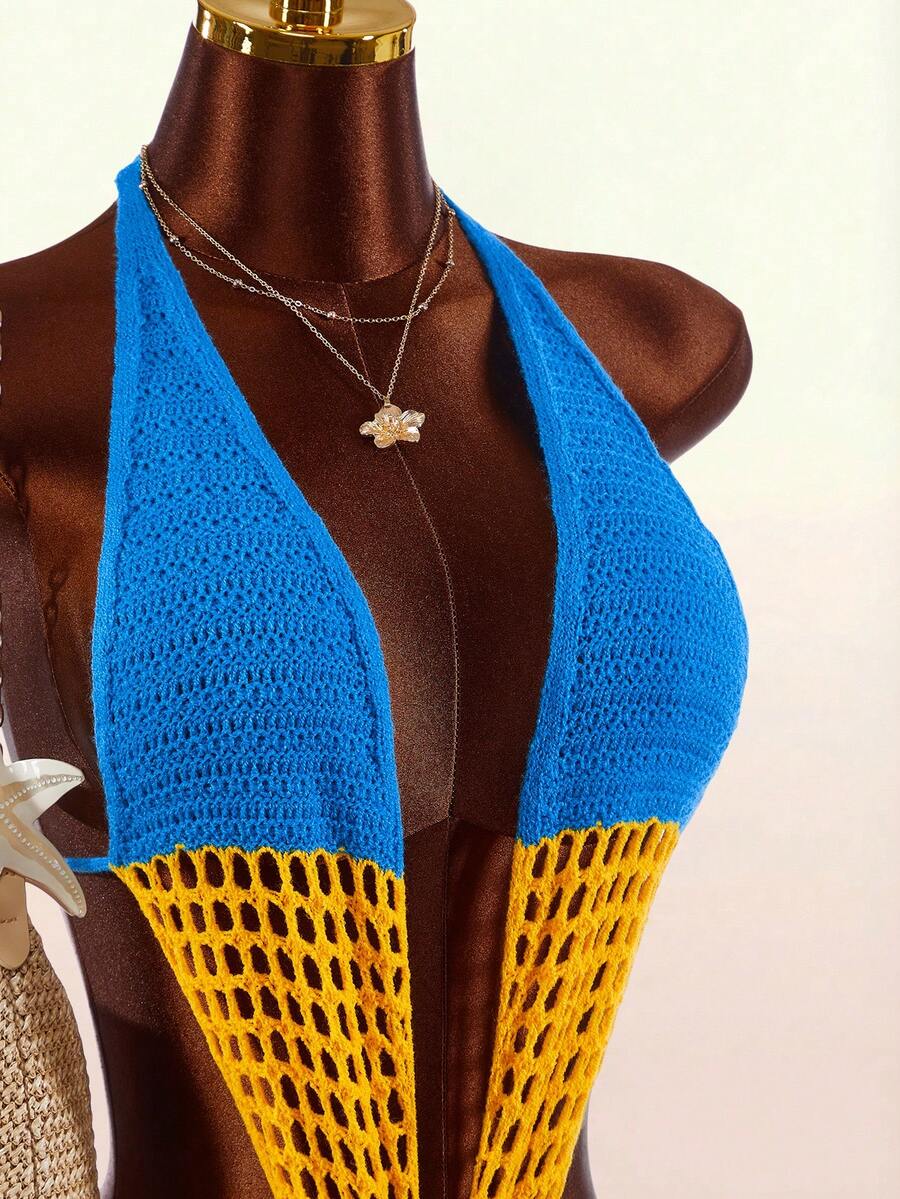 Blue Current Striped Halter Unitard — SHEIN view 5