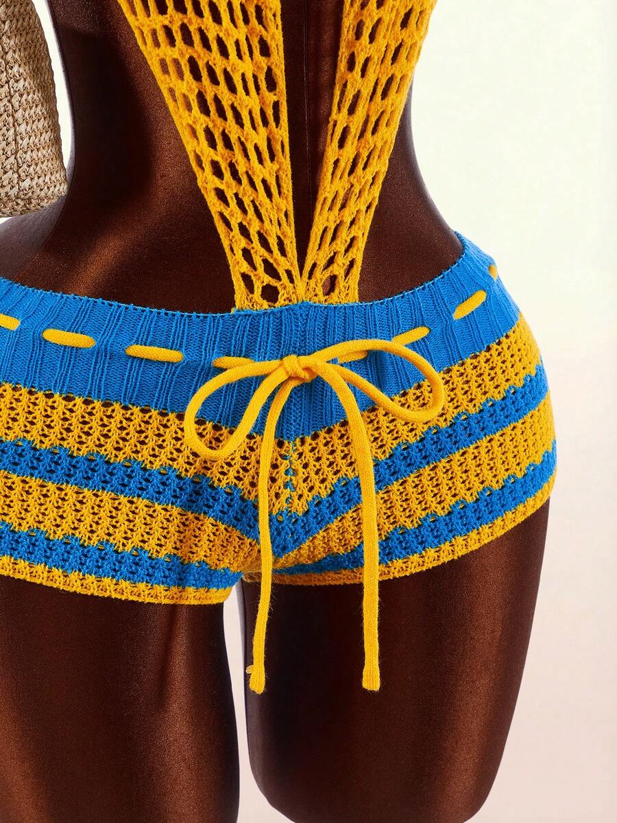 Blue Current Striped Halter Unitard — SHEIN view 6