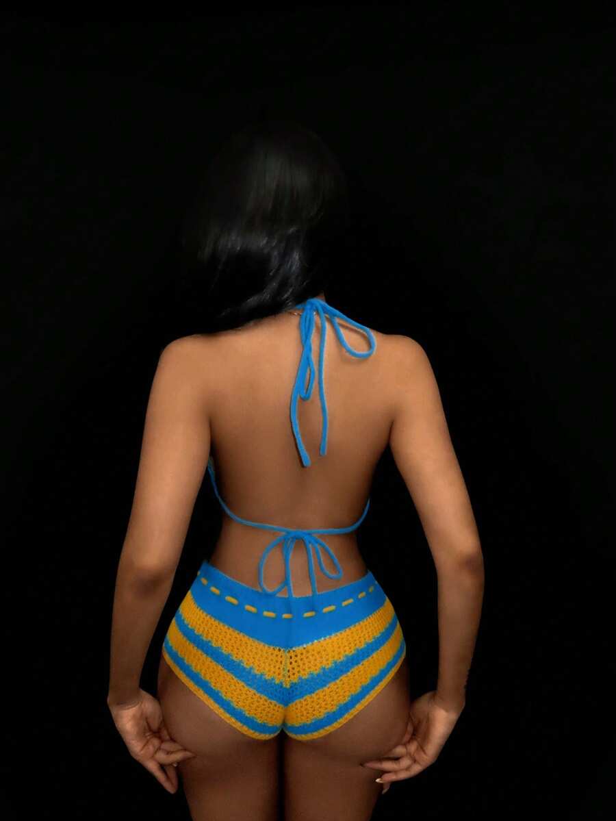 Blue Current Striped Halter Unitard — SHEIN view 9