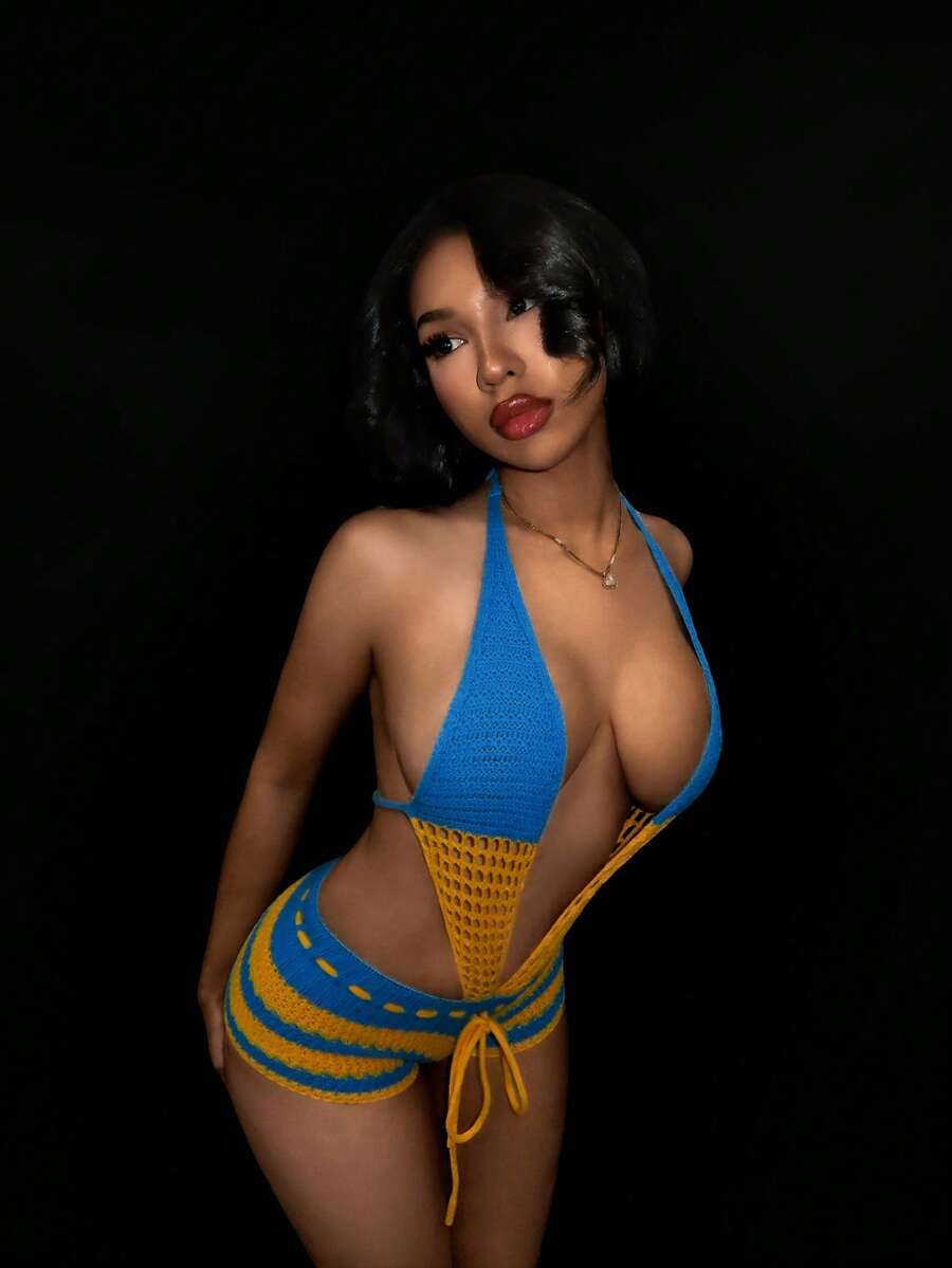 Blue Current Striped Halter Unitard — SHEIN view 10