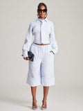 Blue Pinstripe Capri Trouser Set — Blue — view 1