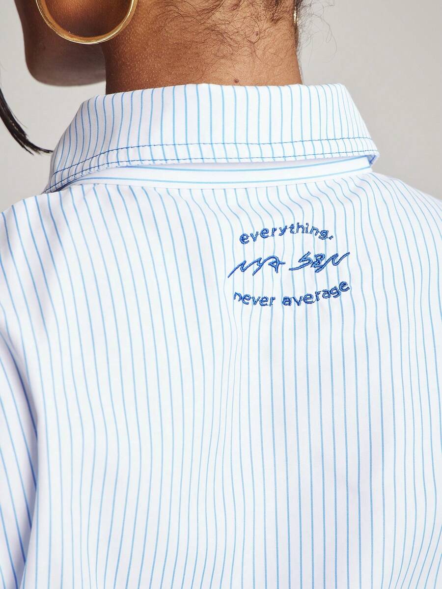 Blue Pinstripe Capri Trouser Set — Blue — view 2