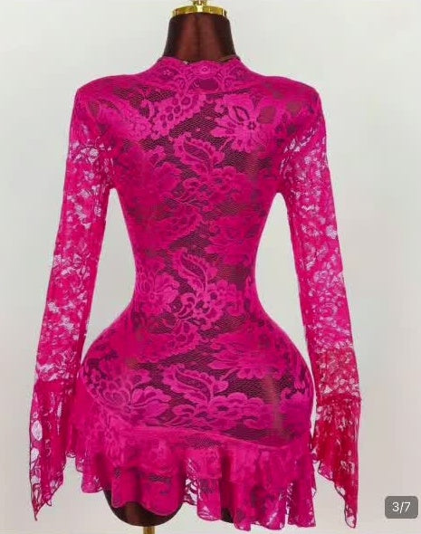 Blush Mirage Lace Mini Dress back view