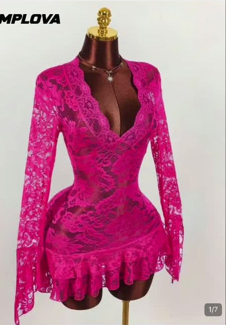 Blush Mirage Lace Mini Dress front view
