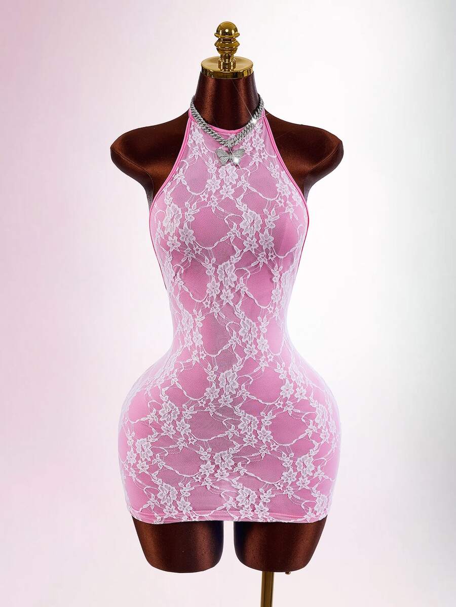 Blush Veil Backless Lace Mini Dress — SHEIN view 7