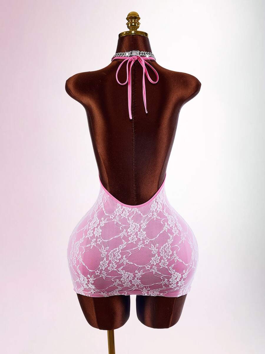 Blush Veil Backless Lace Mini Dress — SHEIN view 11
