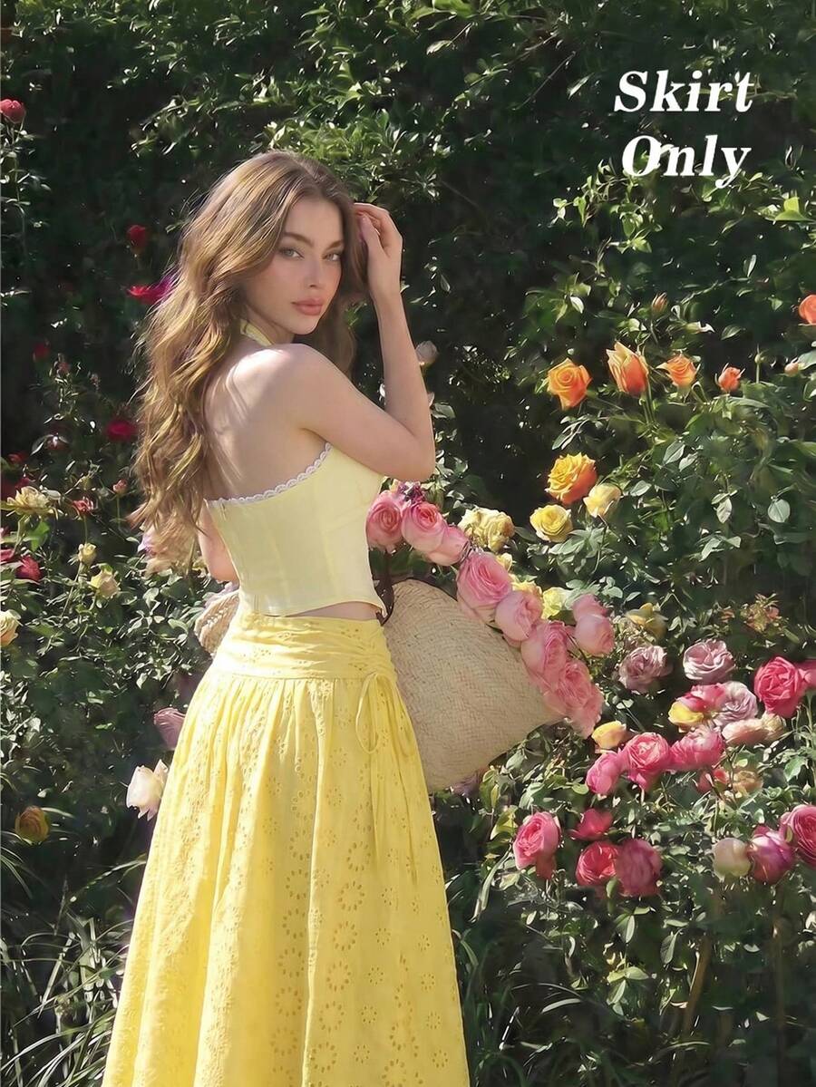 British Bow Embroidered Midi Skirt back view