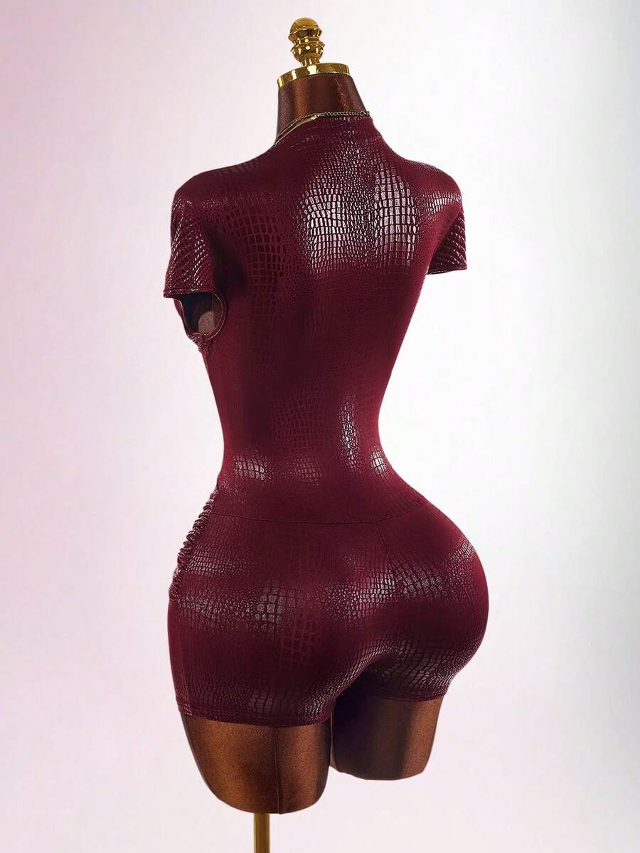 Burgundy Knotline Deep-V Jumpsuit — SHEIN view 4