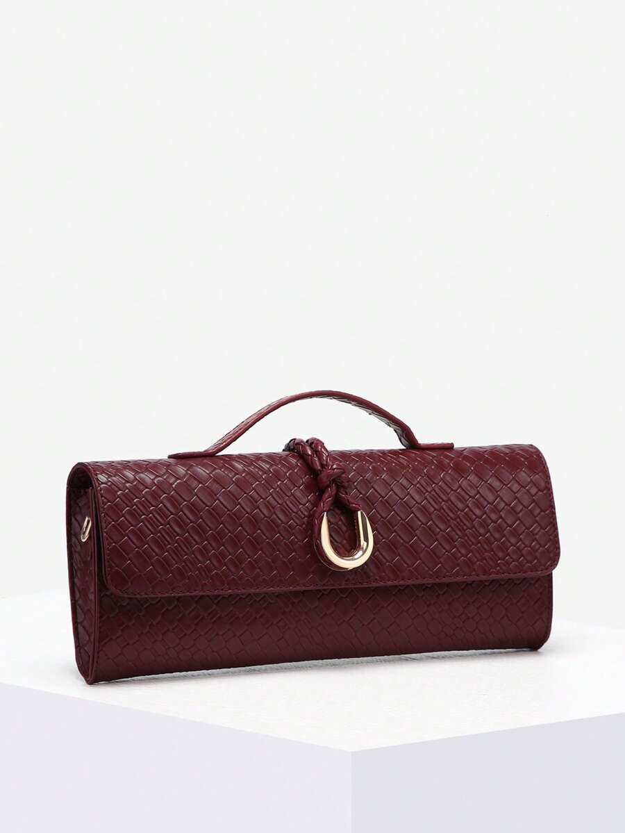 Burgundy Woven-Look Clutch Tote - view 2
