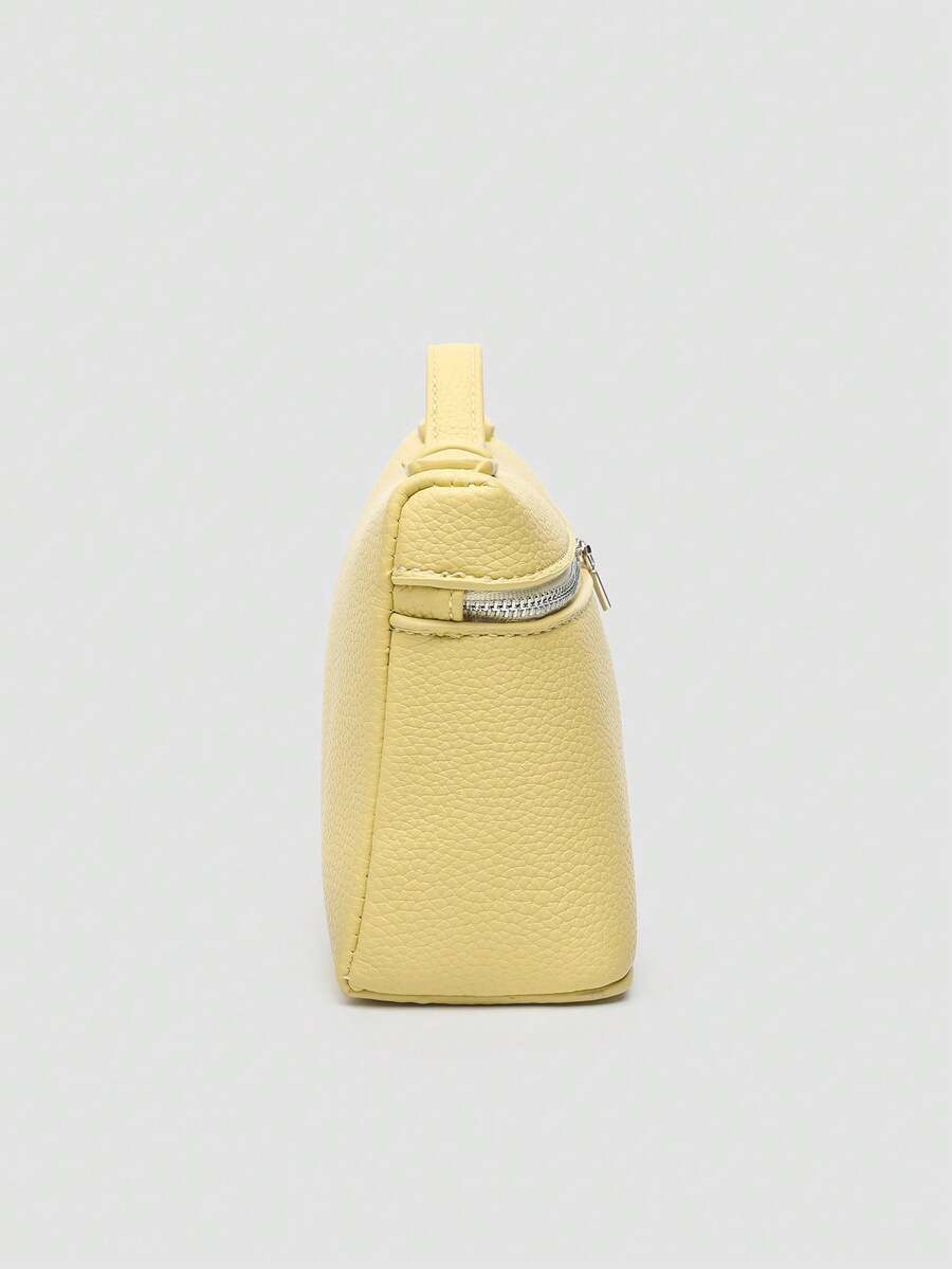 Butter Yellow Litchi Shoulder Bag - view 3