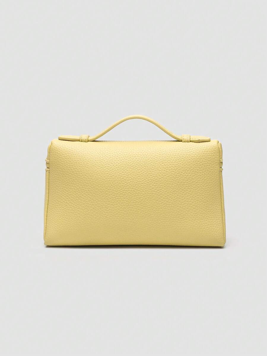 Butter Yellow Litchi Shoulder Bag - view 4