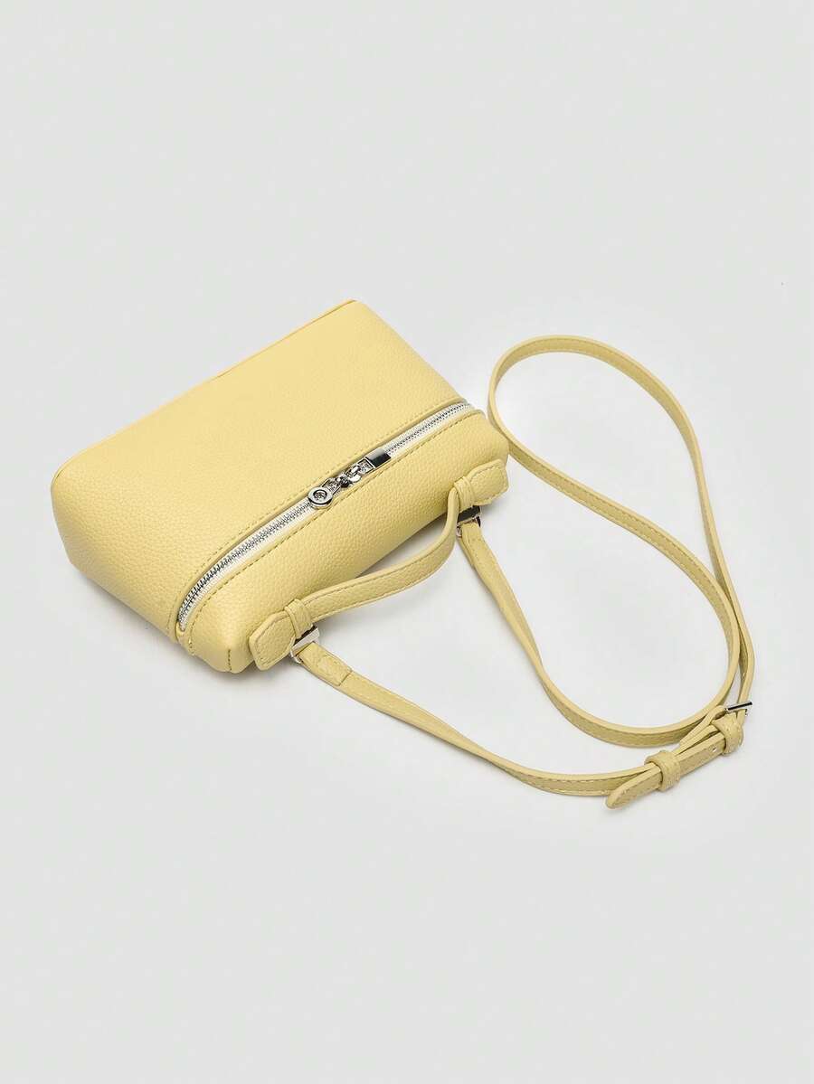 Butter Yellow Litchi Shoulder Bag - view 8