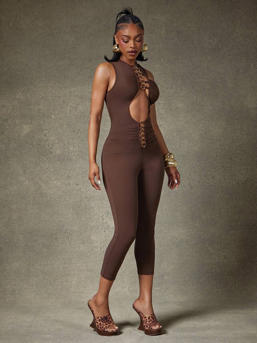 Chain Reaction Cutout Jumpsuit — SHEIN view 3