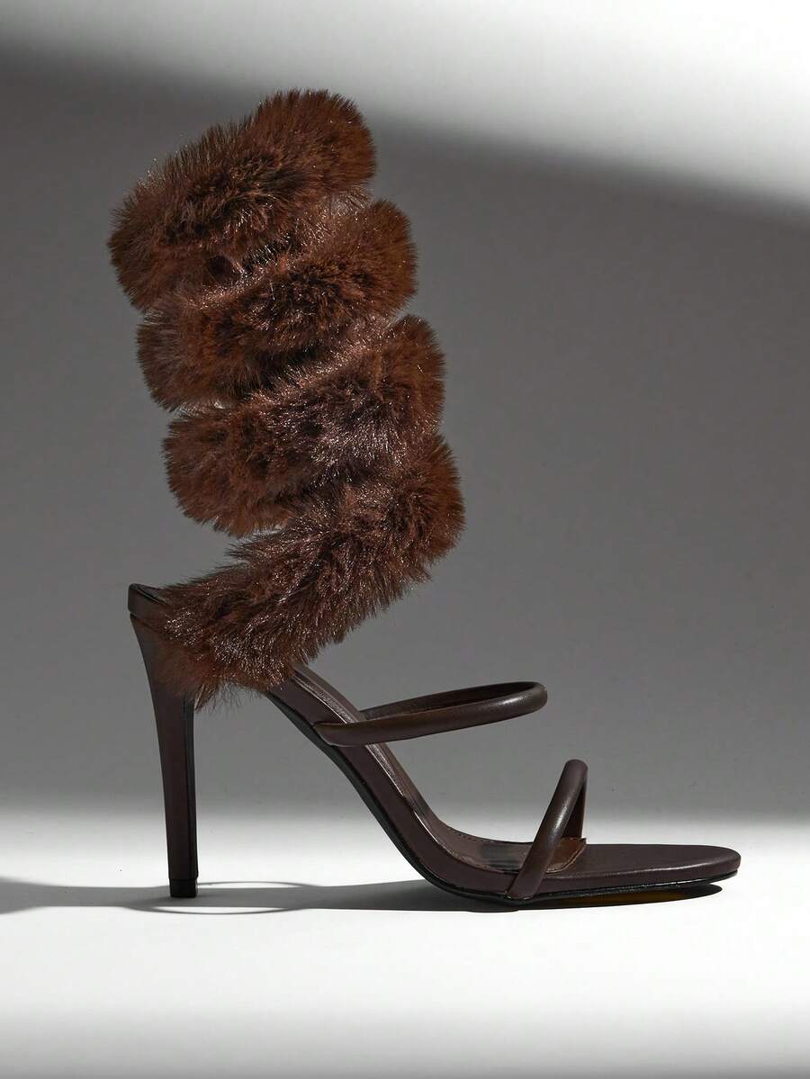 Cocoa Spiral Fur Stiletto Heels — SHEIN view 1