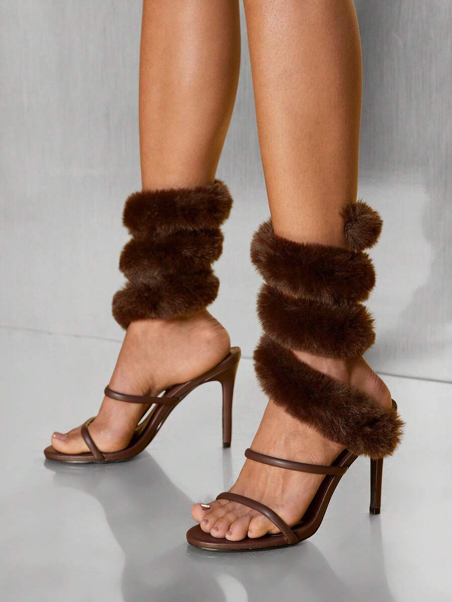 Cocoa Spiral Fur Stiletto Heels — SHEIN view 2