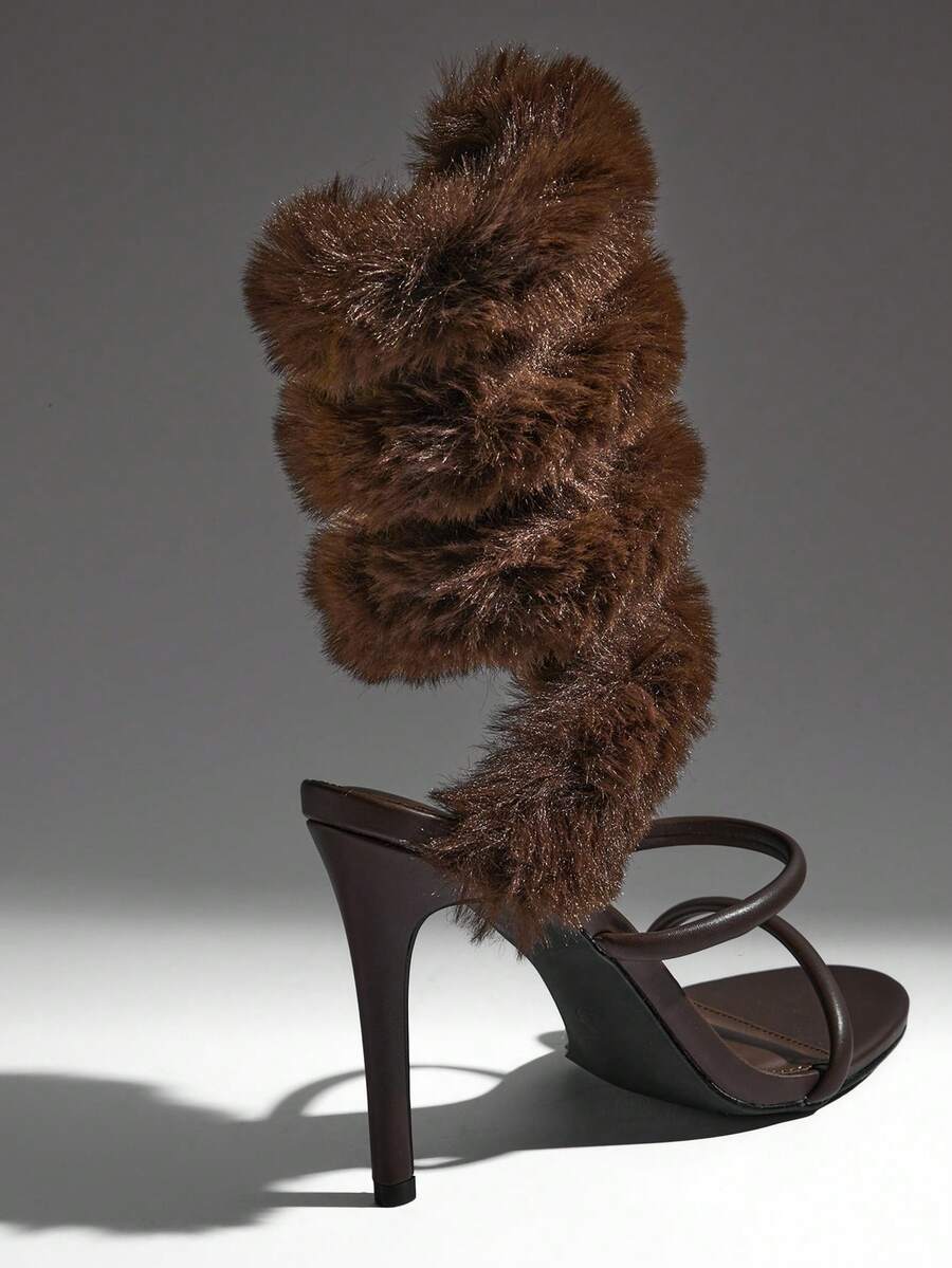 Cocoa Spiral Fur Stiletto Heels — SHEIN view 7