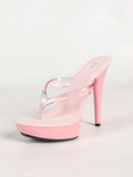 Crystal Thong Stiletto Sandals — Pink — view 1