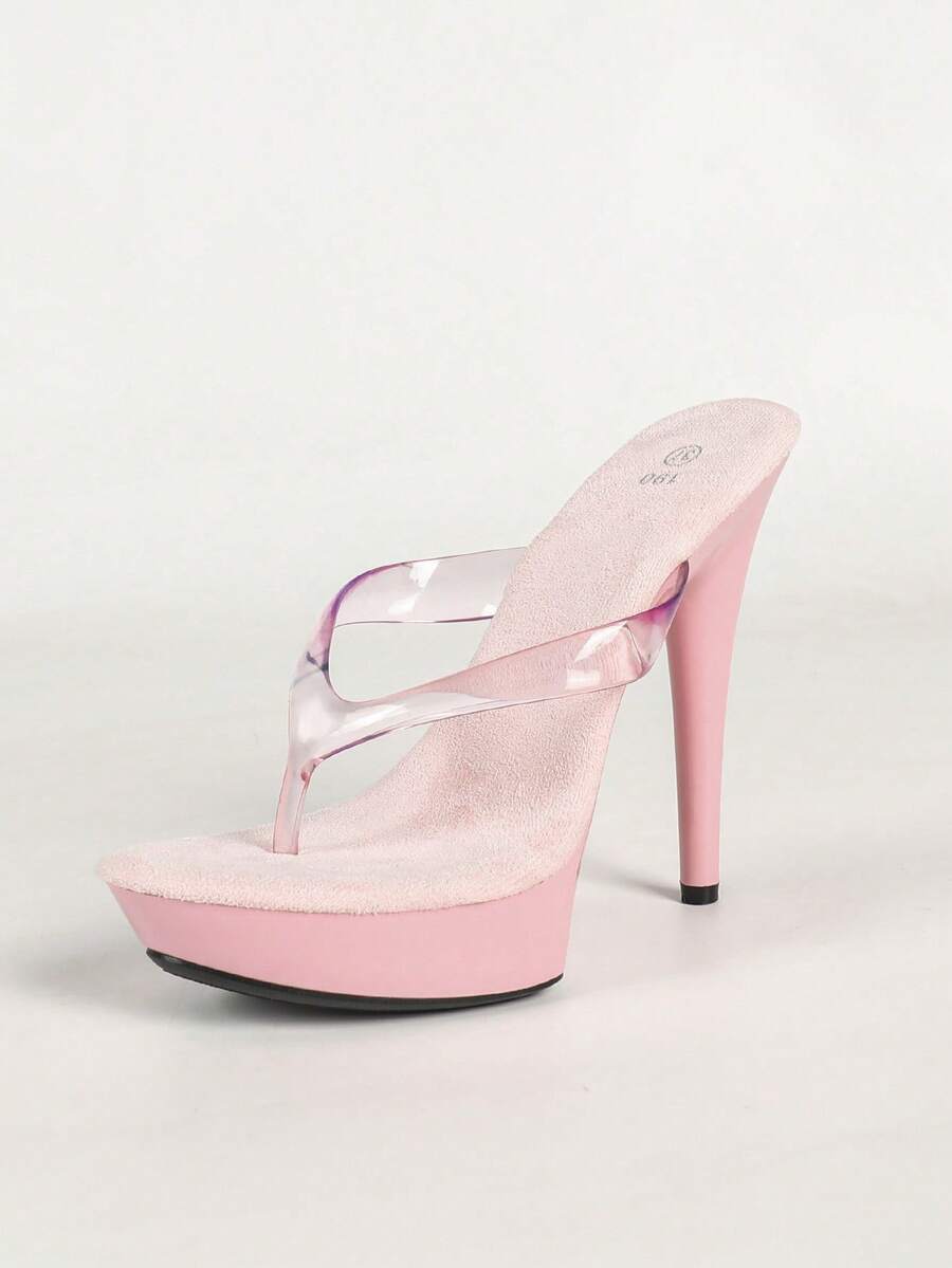 Crystal Thong Stiletto Sandals — Pink — view 1