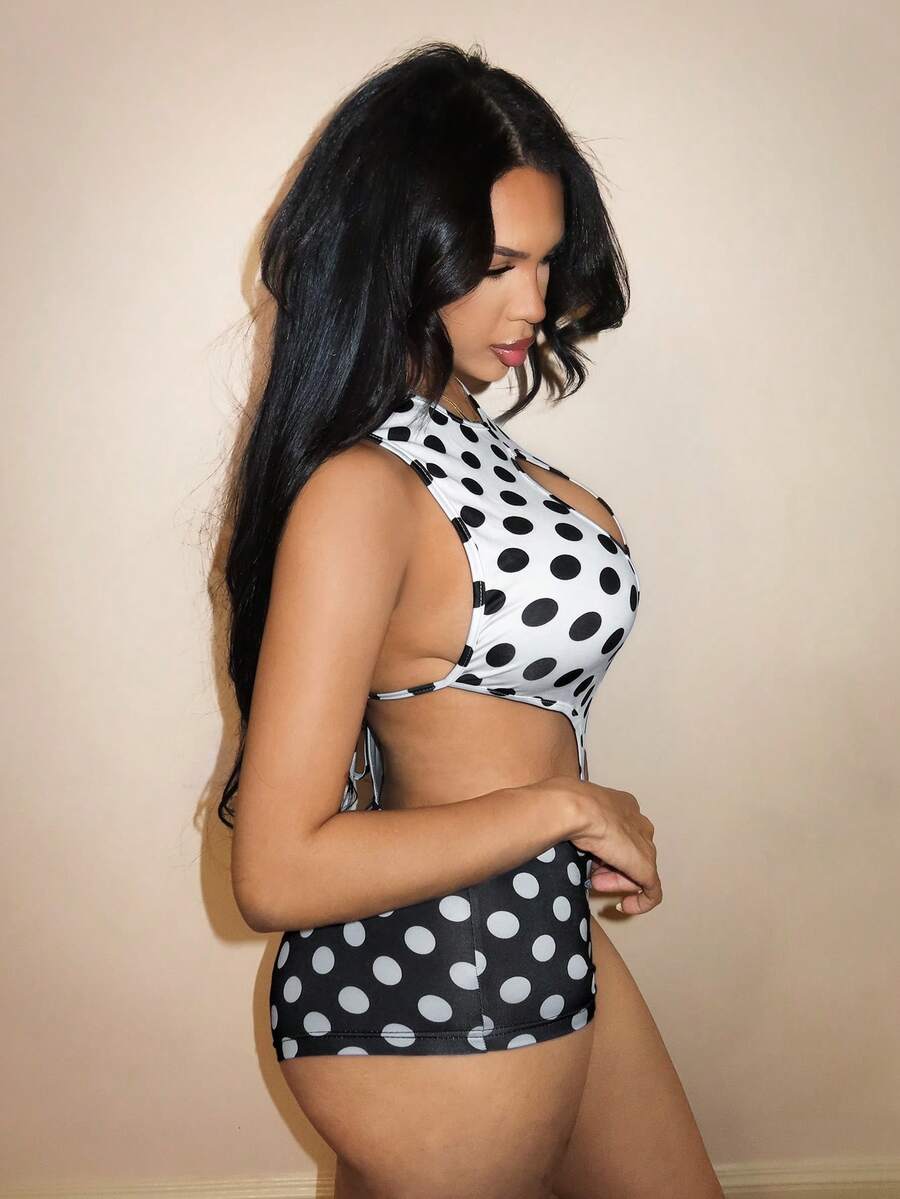Dot Desire Cutout Romper — SHEIN view 5